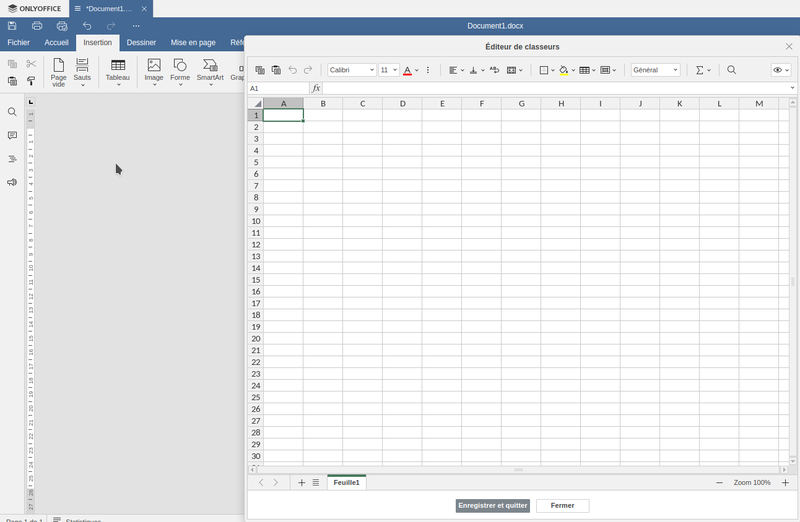 insertion tableaux tableur